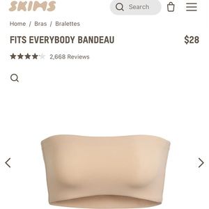 SKIMS FITS EVERYBODY BANDEAU Never Worn Size Small Clay